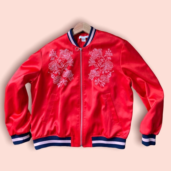 *HP* H&M, red satin bomber jacket, M - Picture 2 of 16